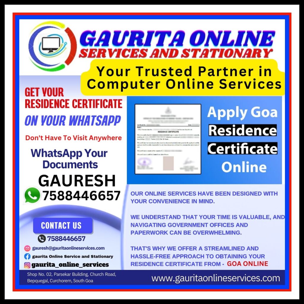 Residece Certificate goa, Gaurita Online Services